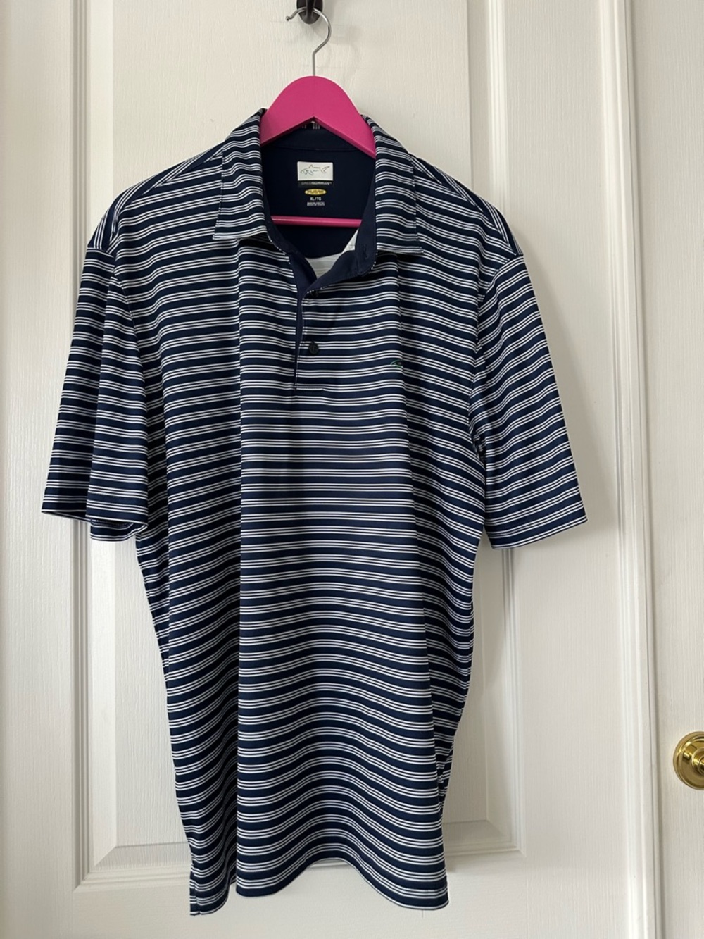 Greg Norman Collection Navy & White Striped Performance Polo